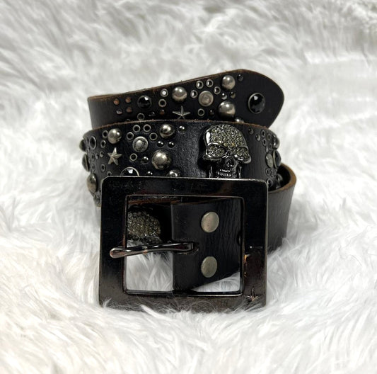 Diavlo Leather Studded Skull Belt