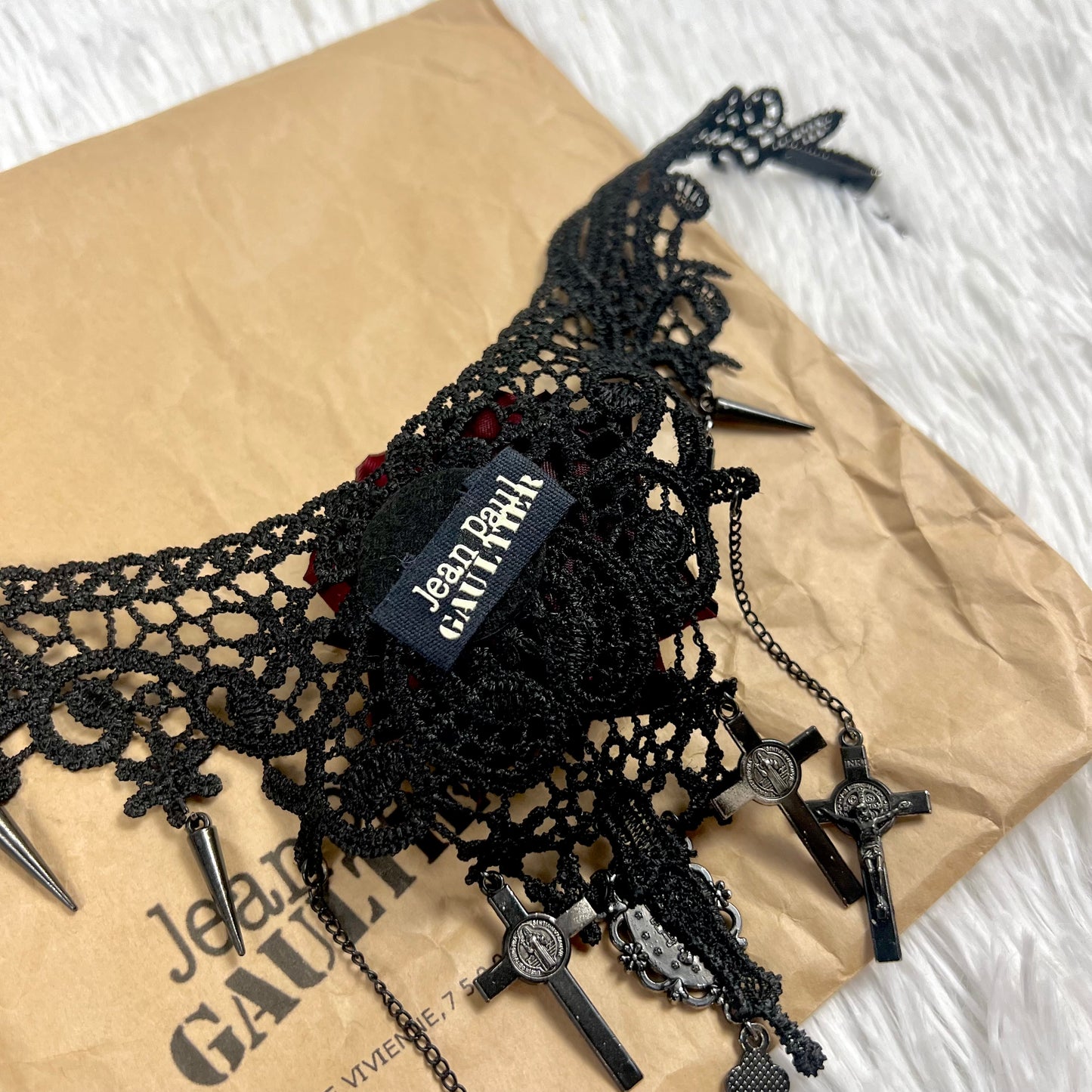 Jean Paul Gaultier 90’s 1/1 Staff Sample Crucifix Lace Necklace