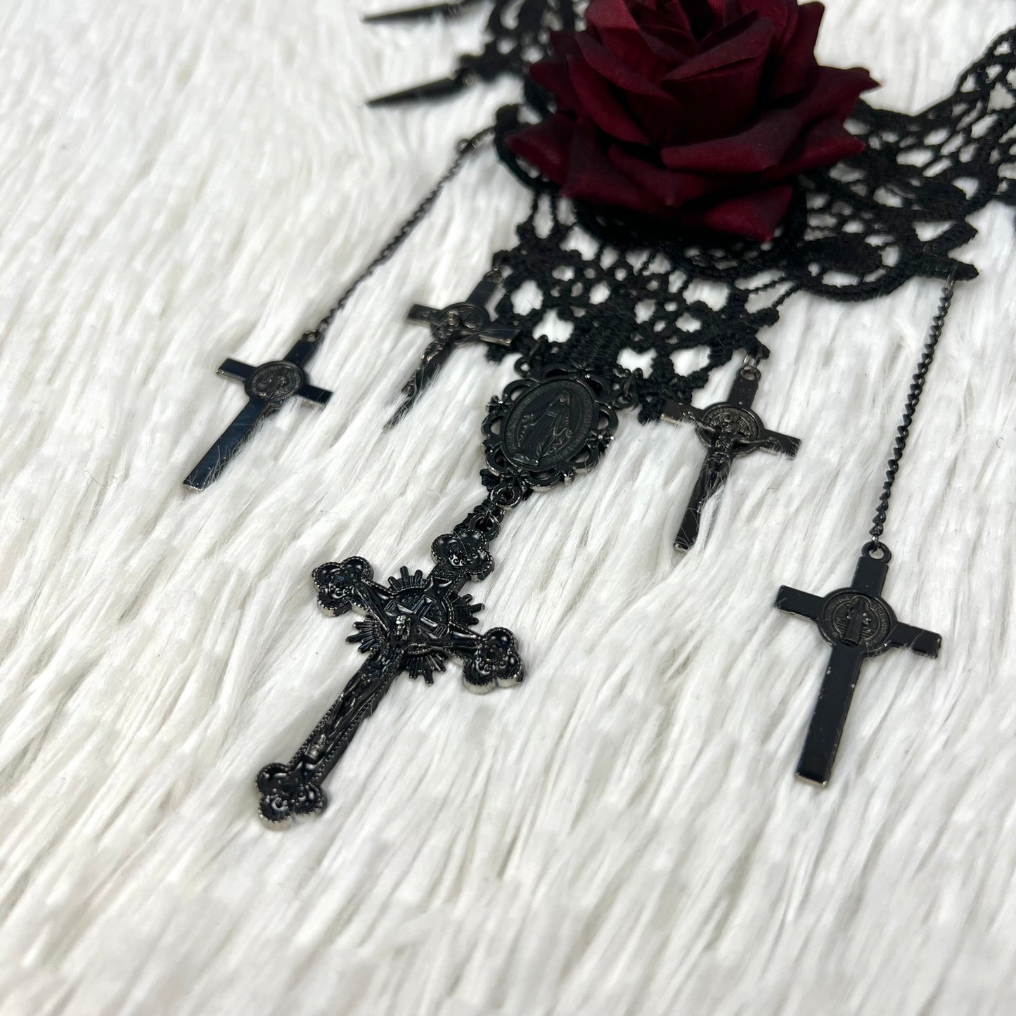 Jean Paul Gaultier 90’s 1/1 Staff Sample Crucifix Lace Necklace