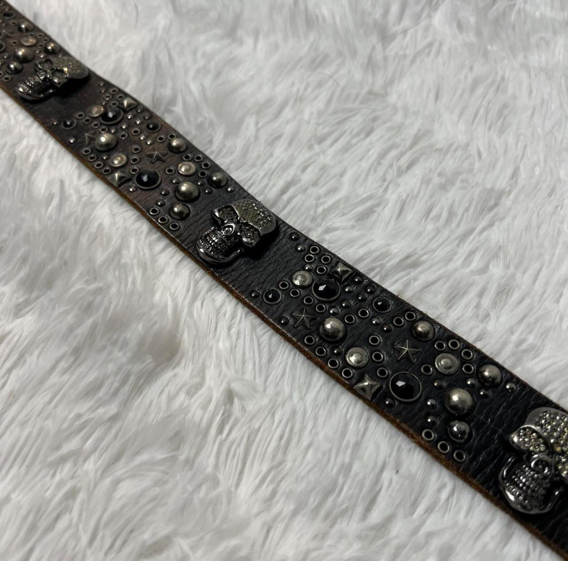 Diavlo Leather Studded Skull Belt