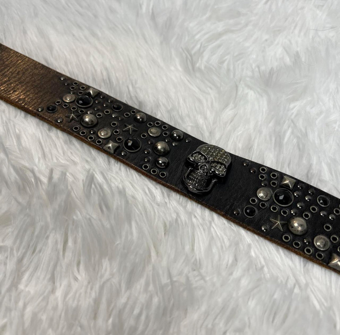 Diavlo Leather Studded Skull Belt