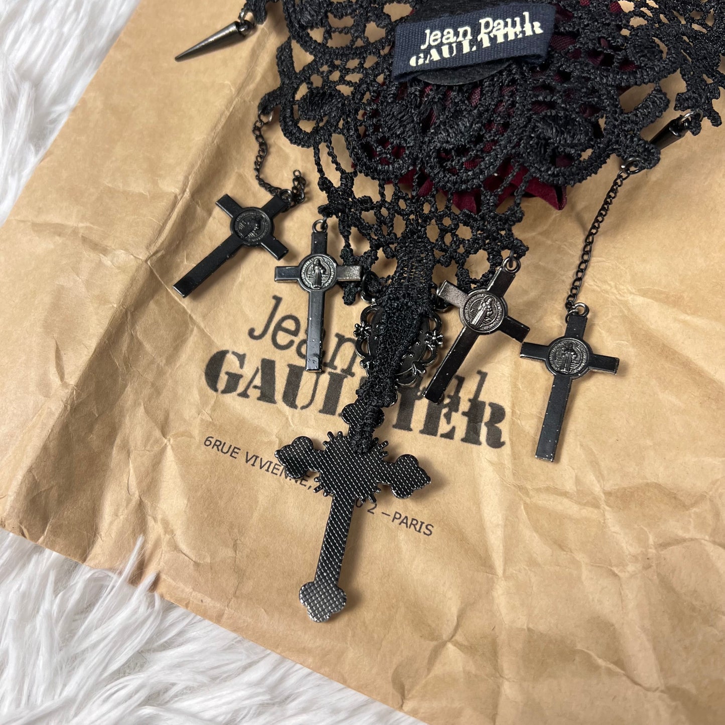 Jean Paul Gaultier 90’s 1/1 Staff Sample Crucifix Lace Necklace